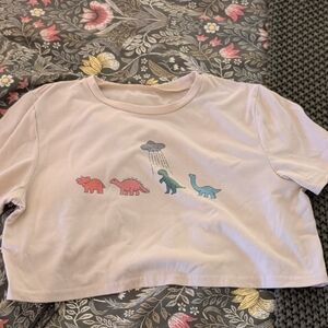 Women's Cream Dinosaur Workout Crop Top